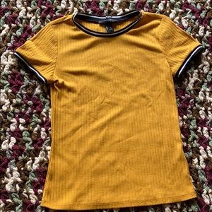 Ribbed Mustard Yellow Top with striped accents